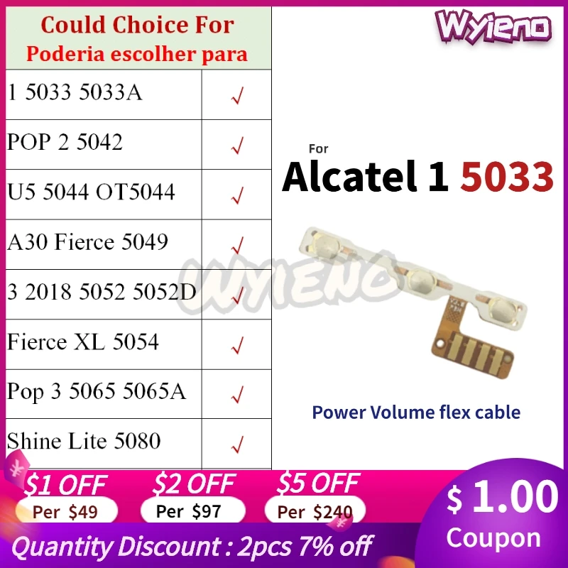 Wyieno гибкий кабель с кнопкой включения/выключения питания для Alcatel 1 3 5033 5042 5044 5049 5052