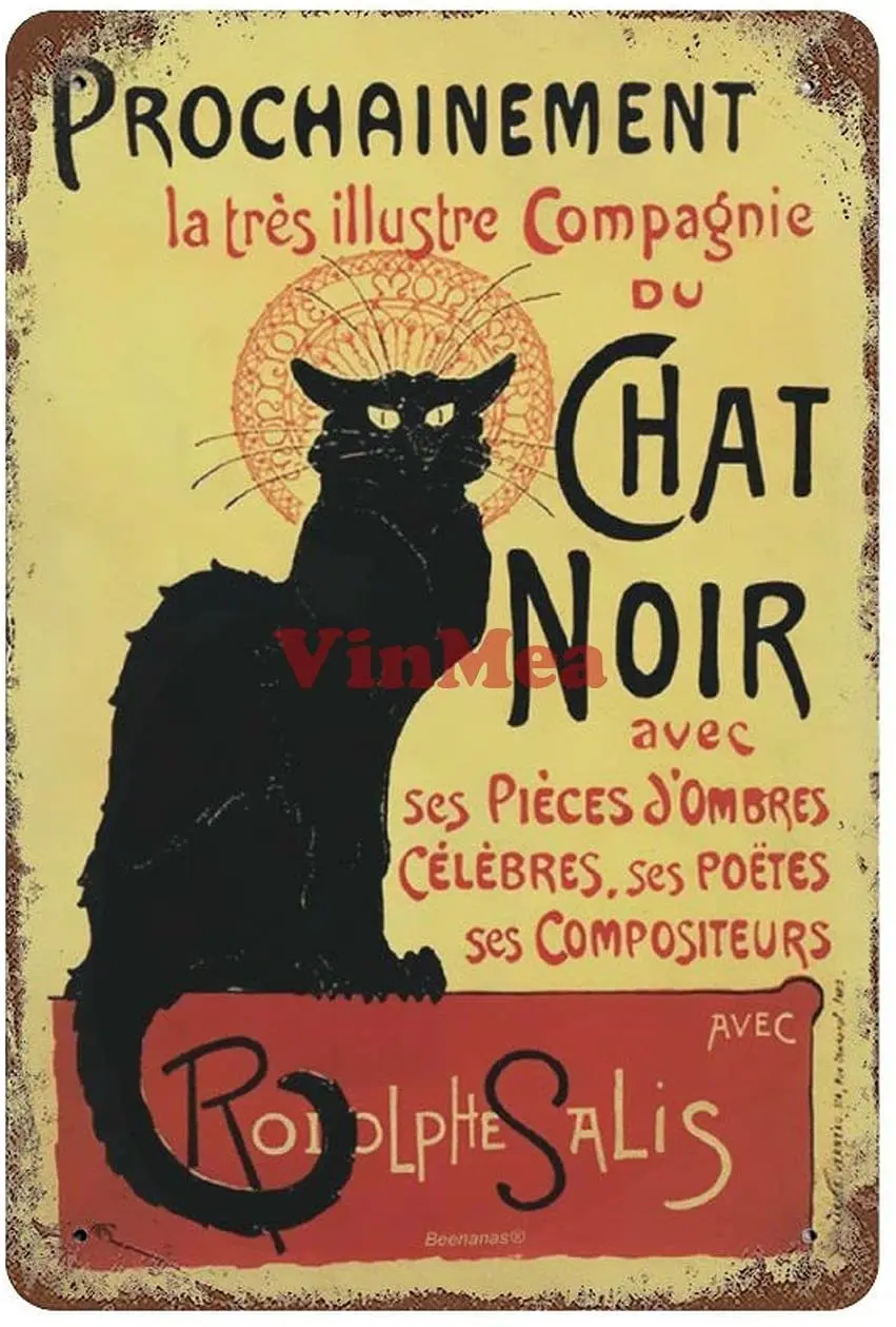 

Poster Metal Tin Sign Chat Noir Black Cat Retro Wall Art for Home Decorative 12 X 16 Inches