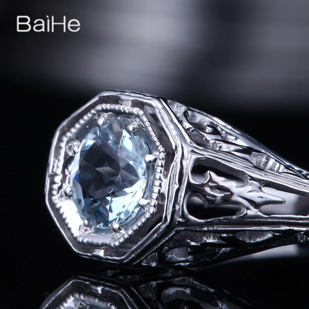 BAIHE Solid 14K White Gold Pear Aquamarine Ring Lady Men Women Classic Fine Jewelry Aquamarin-Ring Аквамариновое кольцо |