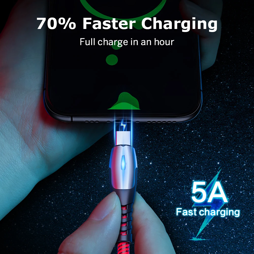 1M 2M 5A USB Type C кабель быстрой зарядки для Samsung Galaxy Z S20 Xiaomi mi9 Huawei P40 P30 мобильный