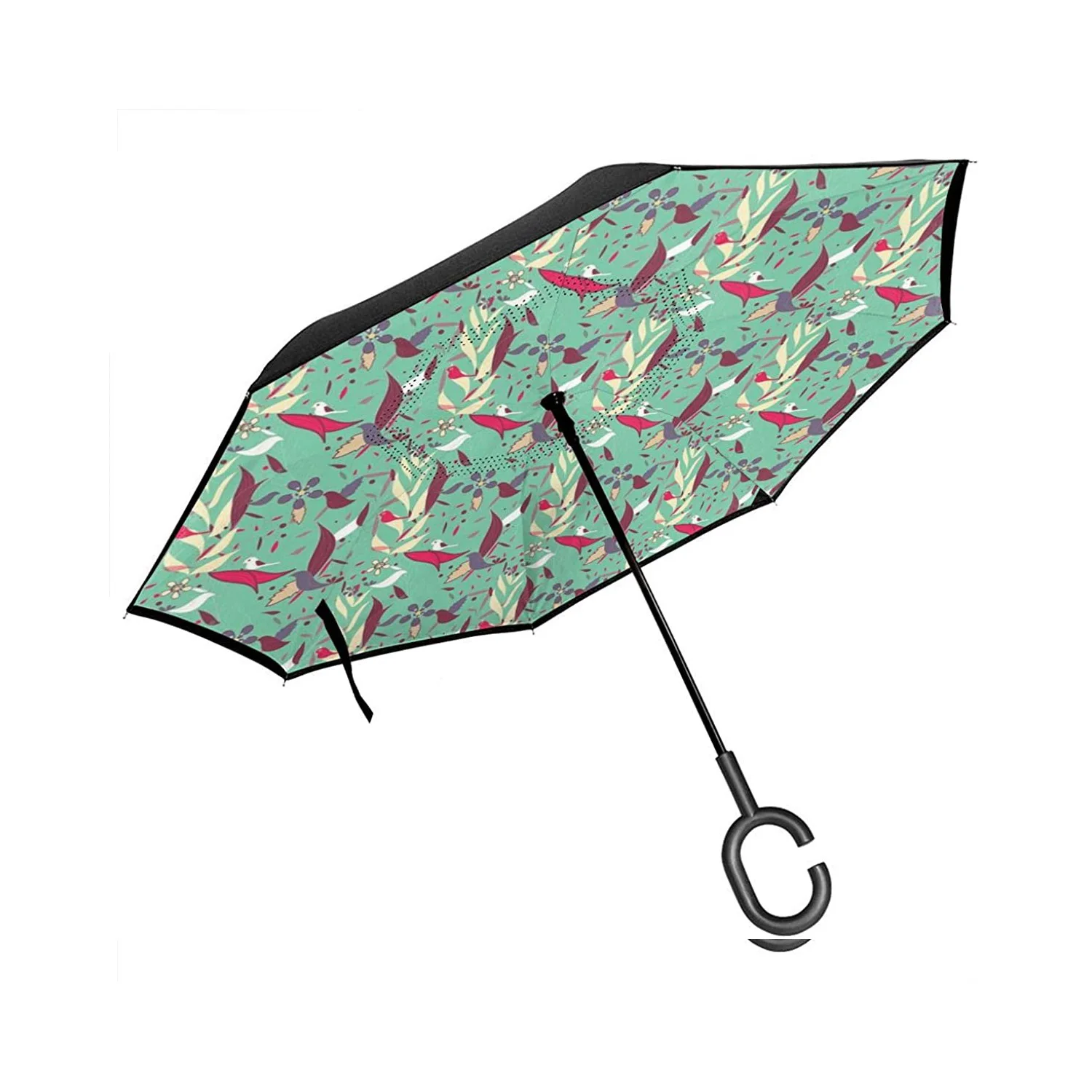 

Автомобильный Зонт заднего вида, силуэт растений и птиц в Ботаническом искусстве, дикий цветок и листья, с C-образной ручкой, зонт