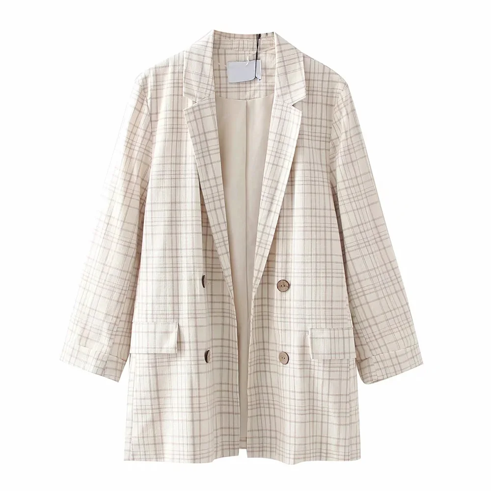 

DYLQFS 2021 женский элегантный однотонный клетчатый офисный Блейзер, Женская винтажная уличная одежда, двубортный костюм, повседневный модный т...