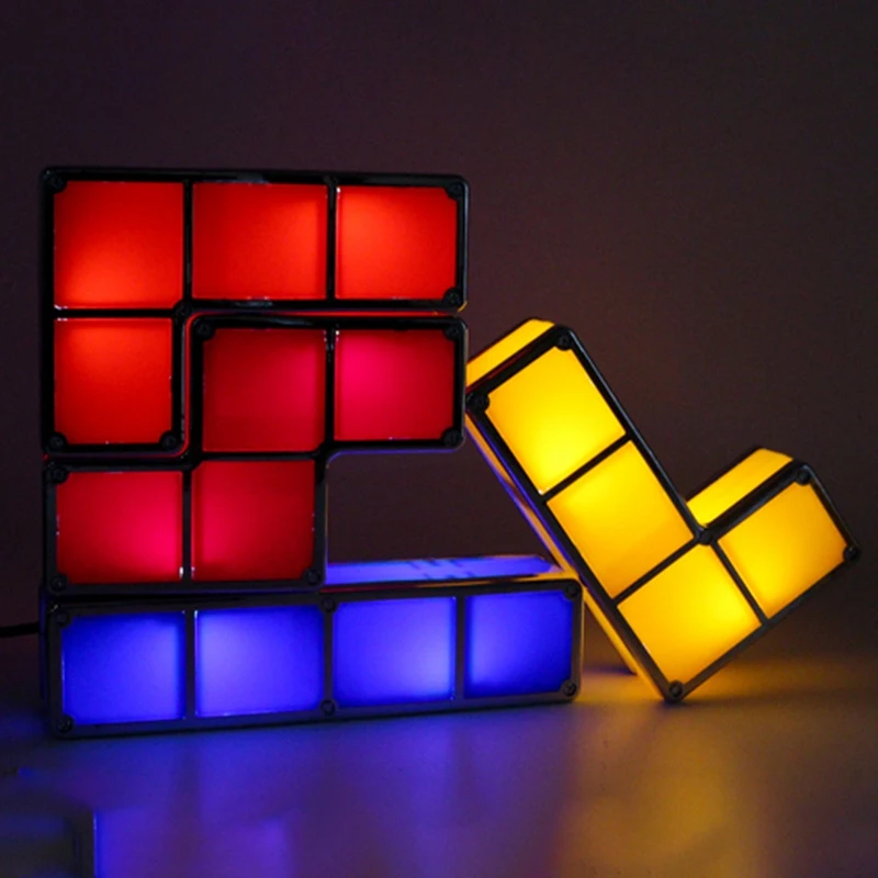Детский Ночной светильник DIY Tetris Puzzle s Штабелируемый кубик Новинка игрушка