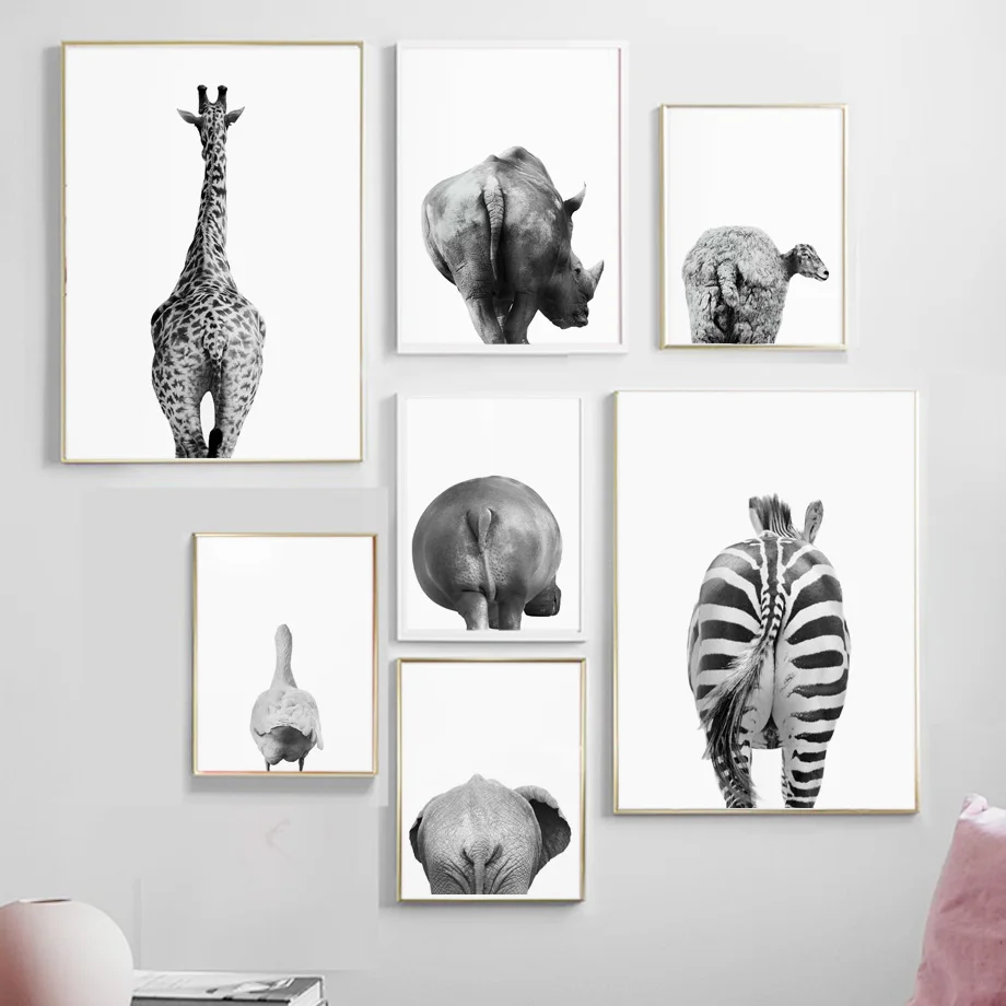 

Рино-Бегемот, слон, жираф, овечка, скандинавский арт-стиль, украшение, роспись, искусство, декор для гостиной, плакаты, Картина на холсте M476