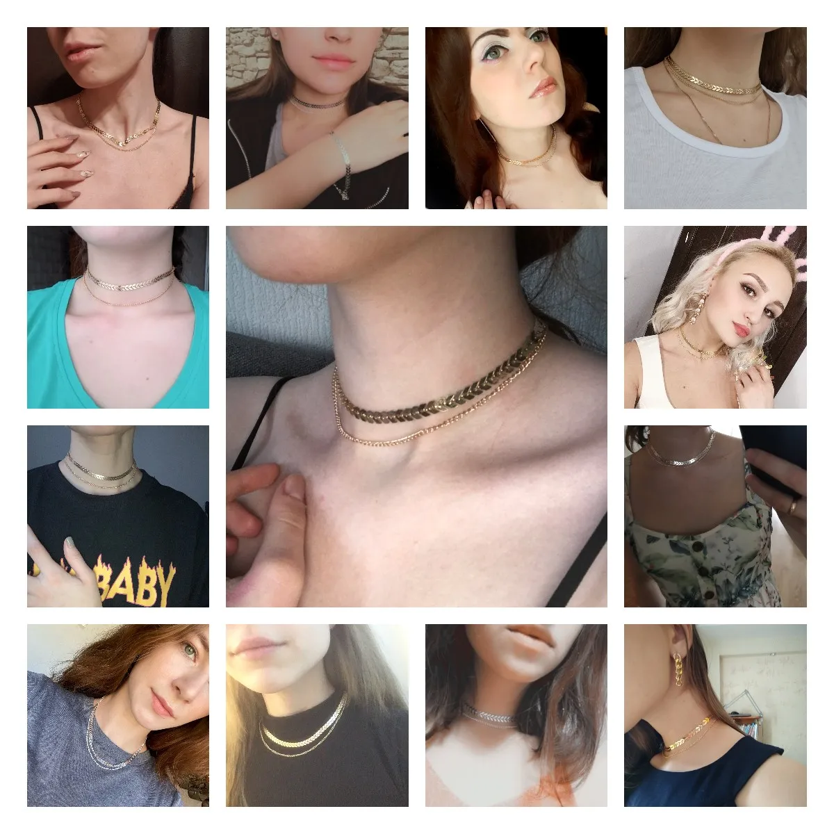 

Fashion Women Lady Elegant V Sequins Chain Necklace Bib Party Double Layer Necklace Jewelry Choker Necklace