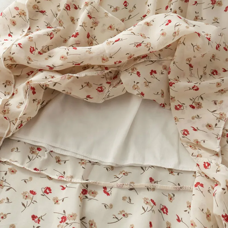 

Skirts Women Chiffon Mid-length Summer Fresh Floral New Arrival High Waist A-line Holiday Chic Korean Style Simple Female Casual