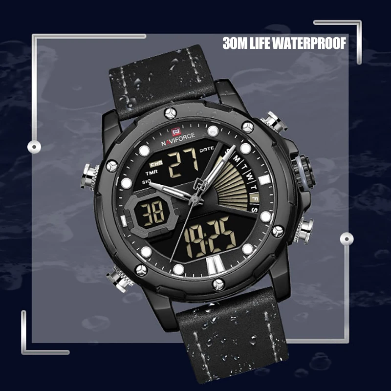 

NAVIFORCE Men Watch Top Brand Luxury Mens Dual Display Quartz Watches Fashion Analog Digital Sport Chronograph Waterproof Clock