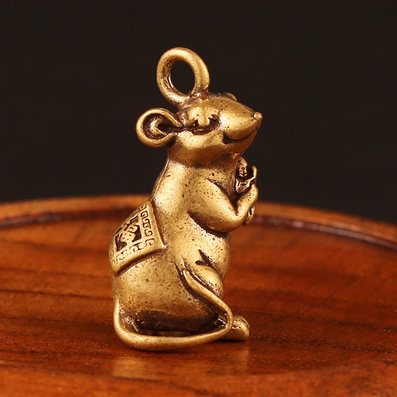 

30cm Mini Small Brass Rat Mouse Ornament Home Decoration Keychain Gift Pendant