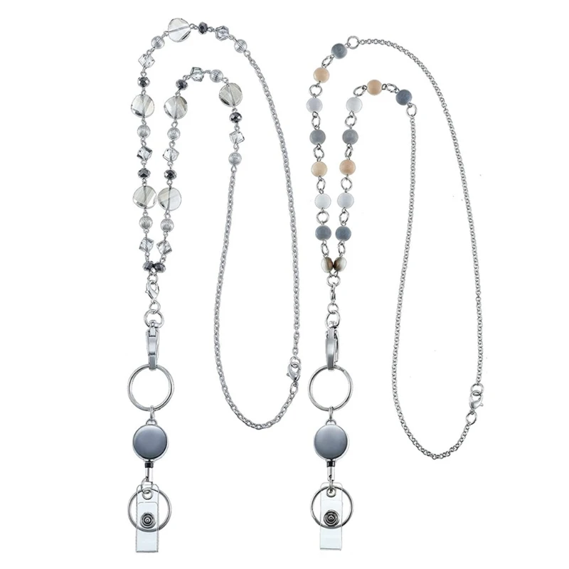 

3Pcs Retractable Badge Reel Lanyard with ID Holder Necklace Name Badge Holder Lanyard Stainless Steel Beaded Chain Kit