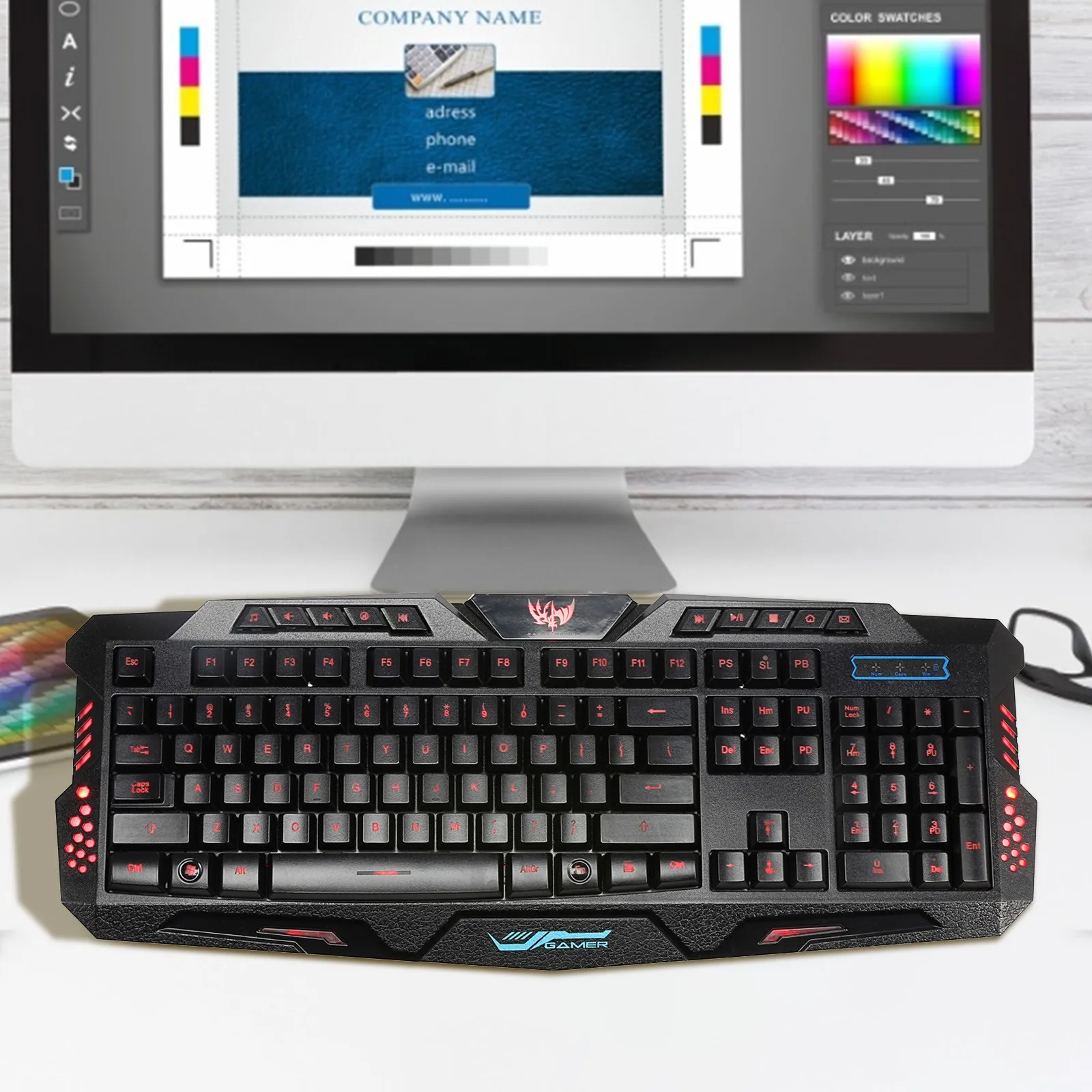 

HXSJ A877Y Three-color Backlit Multiple RGB Wired USB Keyboard