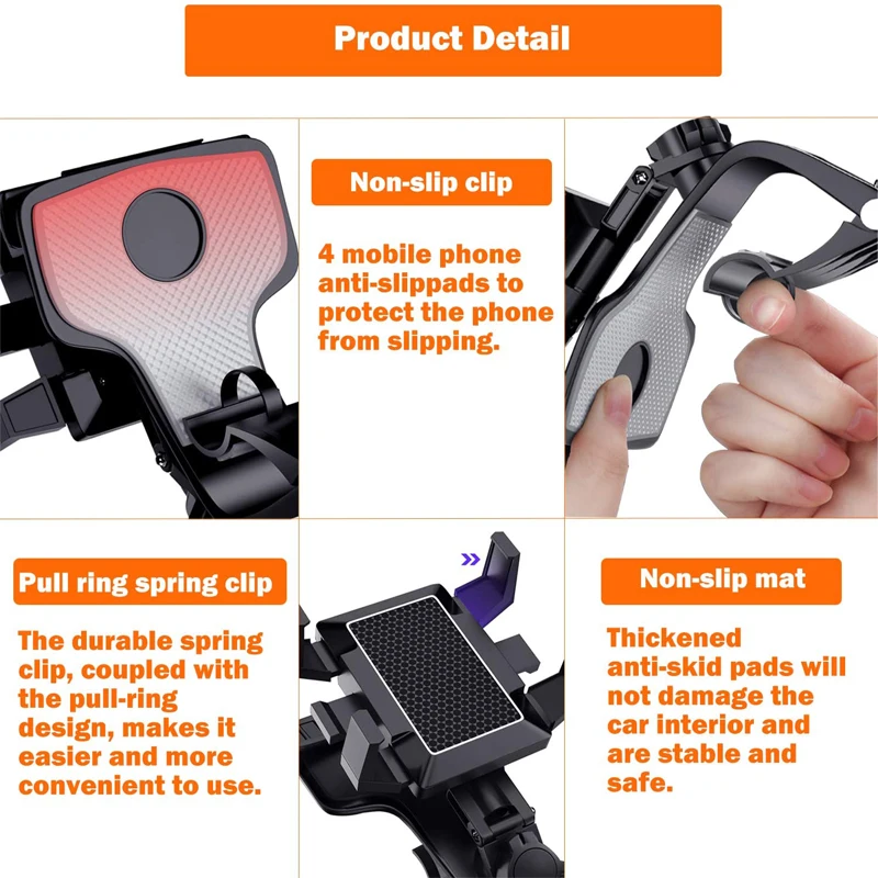 Cell Phone Holder Universal Car Dashboard Clip Phone Holder 360° Rotation Rearview Mirror Mobile Phone Stands for Samsung iPhone