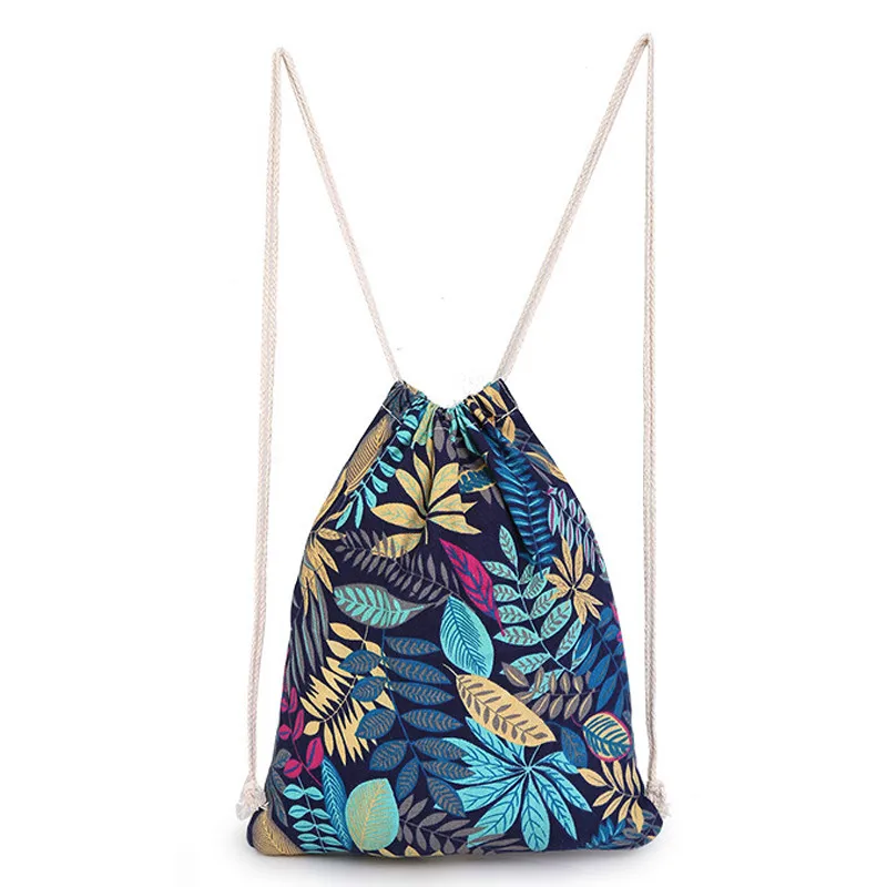 Рюкзаки на шнурке сумки плечо Холщовый Рюкзак летний с рисунком листьев для