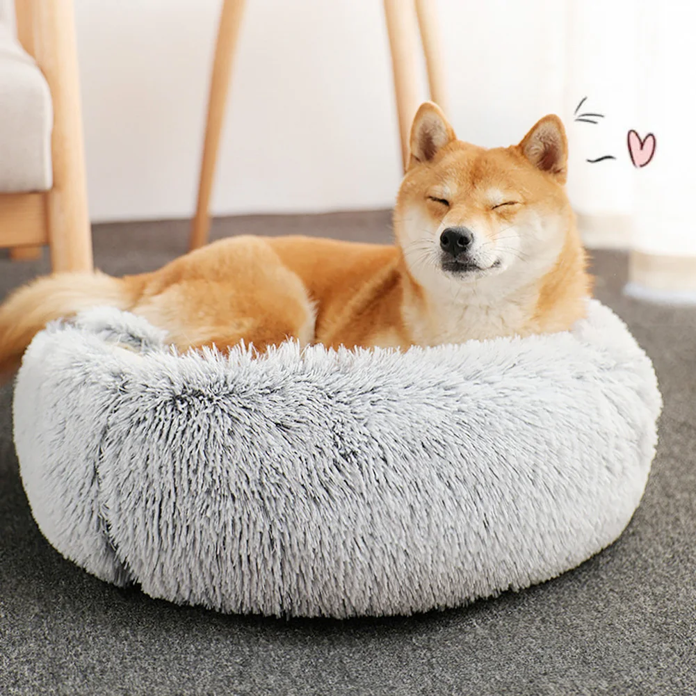 

Hot Plush Round Cat Bed Cat Warm House Soft Long Plush Pet Dog Bed For Small Dogs Cat Nest 2 In 1 Pet Bed Cushion Sleeping Sofa