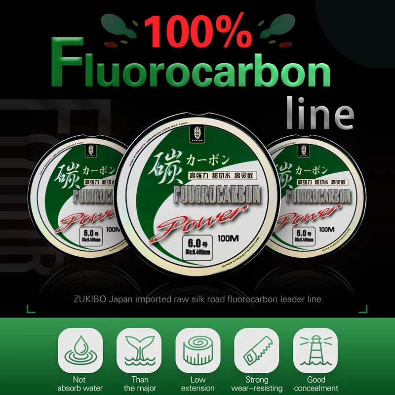 ZUKIBO 50M 100% True Fluorocarbon Fishing Line Japanese Carbon Fiber Line Monofilament Leader Line Front Wireway Transparent
