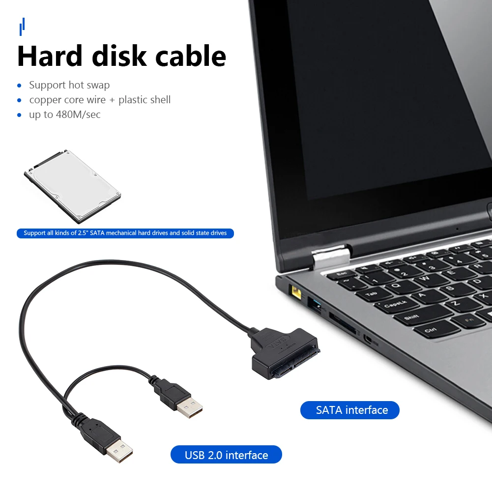

Кабель SATA-USB 2,0 для SATA 7 + 15 Pin 22Pin адаптер для жесткого диска внешний конвертер для 2,5 дюймового HDD SSD