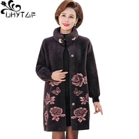 uhytgf korean 6xl big size coat women fashion printing mink fleece autumn winter woolen jacket elegant mother warm outwear 1125