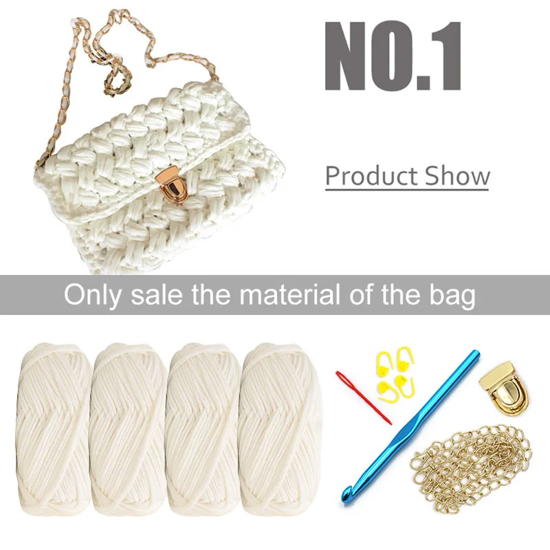 White bag Material Ручная сумка Материал пакет, сеть видео плетеная крючком Футболка мешок материал пряжи, поставляется с видео учебник DIY подарок - Цвет: White bag Material