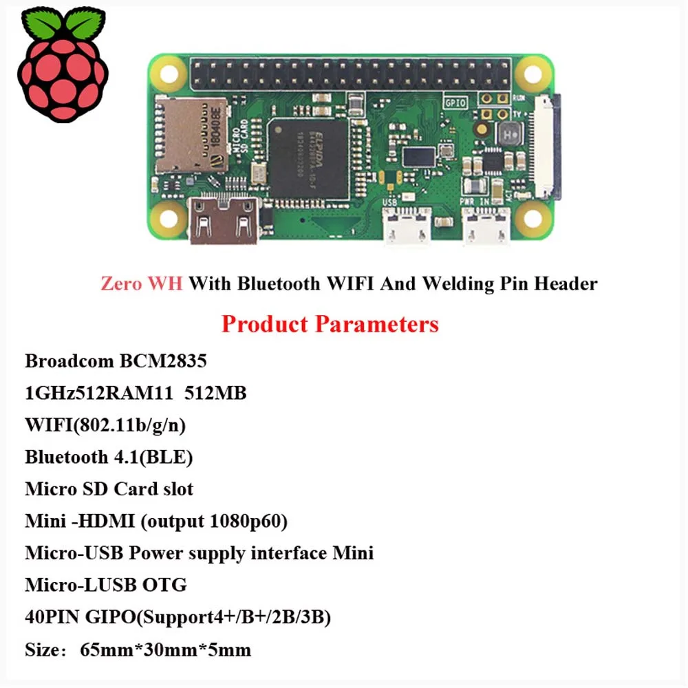 Оригинальная Беспроводная bluetooth-плата Raspberry Pi Zero V 1,3 Zero W WH с процессором 1 ГГц, ОЗУ 512 Мб, Версия Raspberry Pi Zero 1,3 - Цвет: zero WH