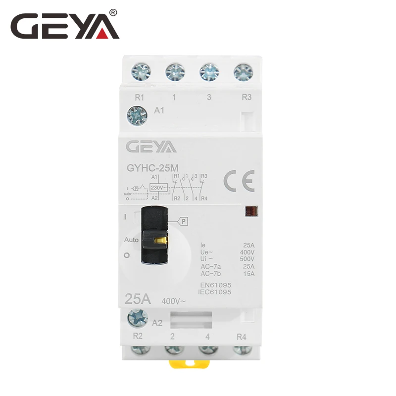 

GEYA GYHC 4P 16A 20A 25A 4NO OR 2NO2NC 220V/230V 50/60HZ Din rail Household AC Modular Contactor