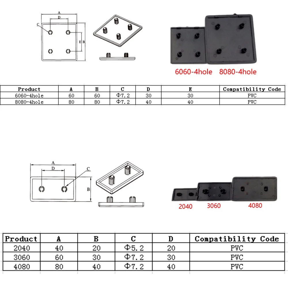 10 шт. черные нейлоновые торцевые крышки для 3D принтера с ЧПУ детали алюминиевого
