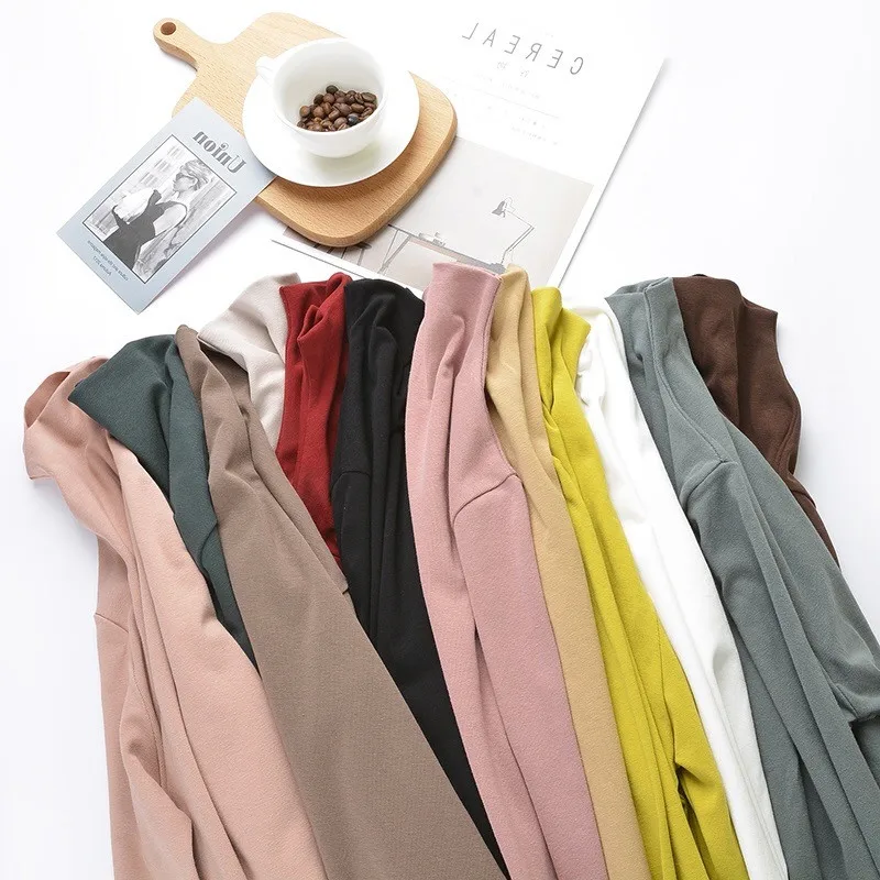 Ulzzang, корейский стиль, длинный рукав, одноцветная, женская футболка, водолазка, повседневная, тонкая, Roupas Feminina, боди, футболка, женская, черная, белая