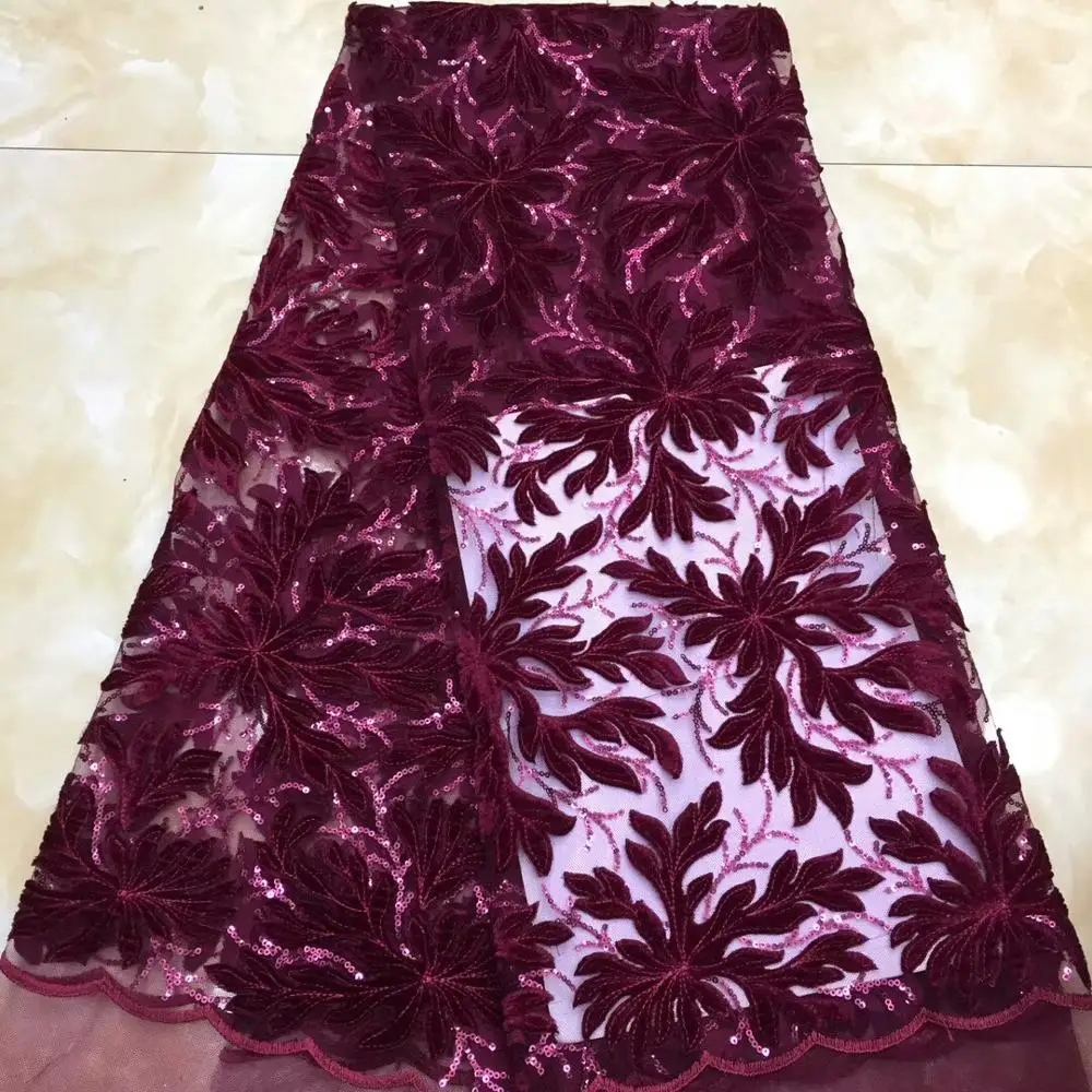 

Nigerian Lace Fabrics With Sequins High Quality African Lace Fabric Guipure French Net Lace Fabric for wedding dress X12-54