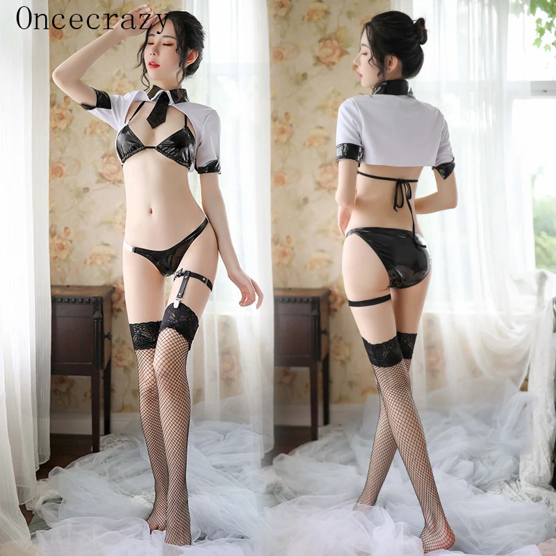 Oncecrazy Эротическое белье Униформа Искушение краска кожа росы с коротким рукавом