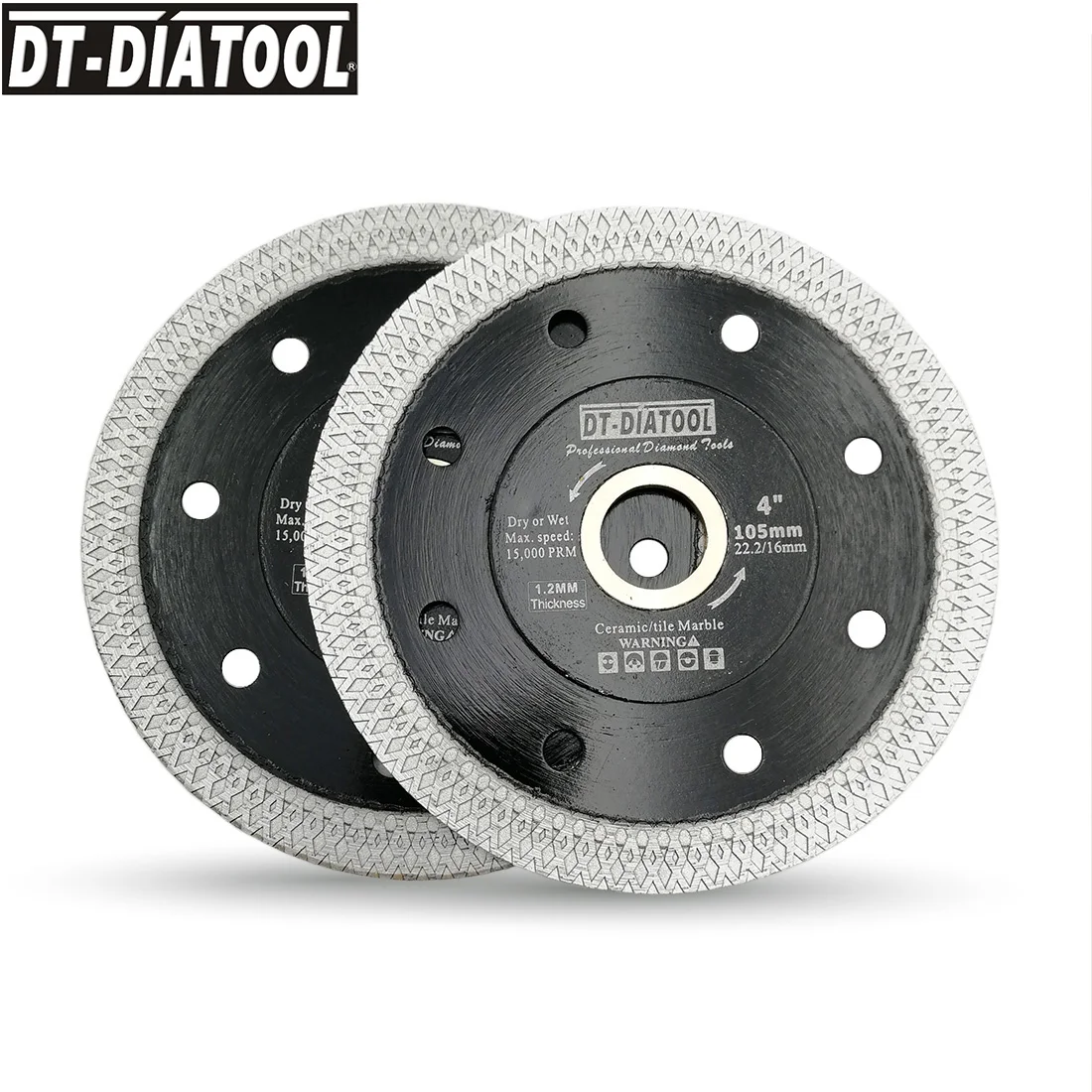 DT-DIATOOL 2pcs/pk Dia 105mm/4" Diamond Cutting Disc X Mesh Turbo Rim Saw Blades Tile Ceramic Porcelain Marble Cutting Wheels