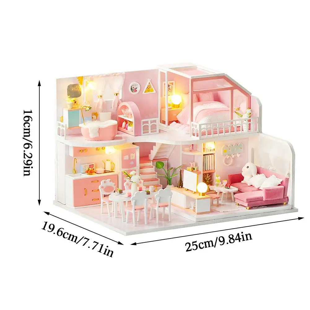 

DIY Doll House Hand Make Wooden Assemble Doll Houses Miniature Dollhouse Furniture Kit with LED Toys Children Christmas Gift