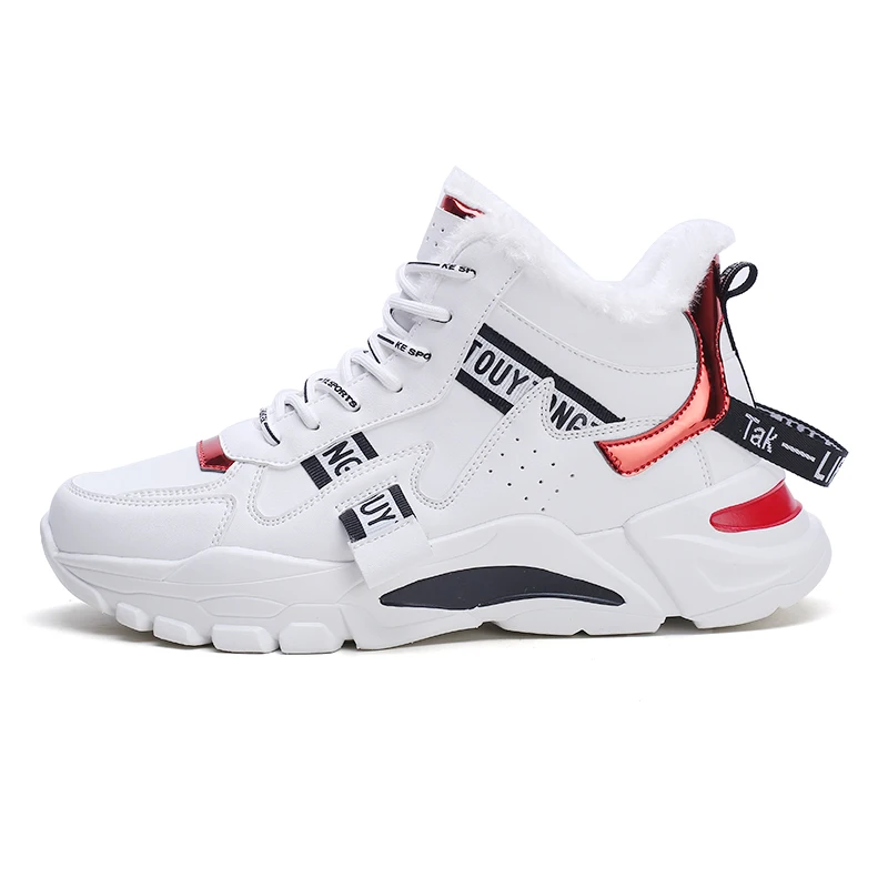 white red G31-1 Новые зимние мужские ботинки модная теплая зимняя обувь на толстой подошве для мужчин; зимние ботинки до щиколотки мужские Нескользящие кроссовки; botas hombre - Цвет: white red G31-1