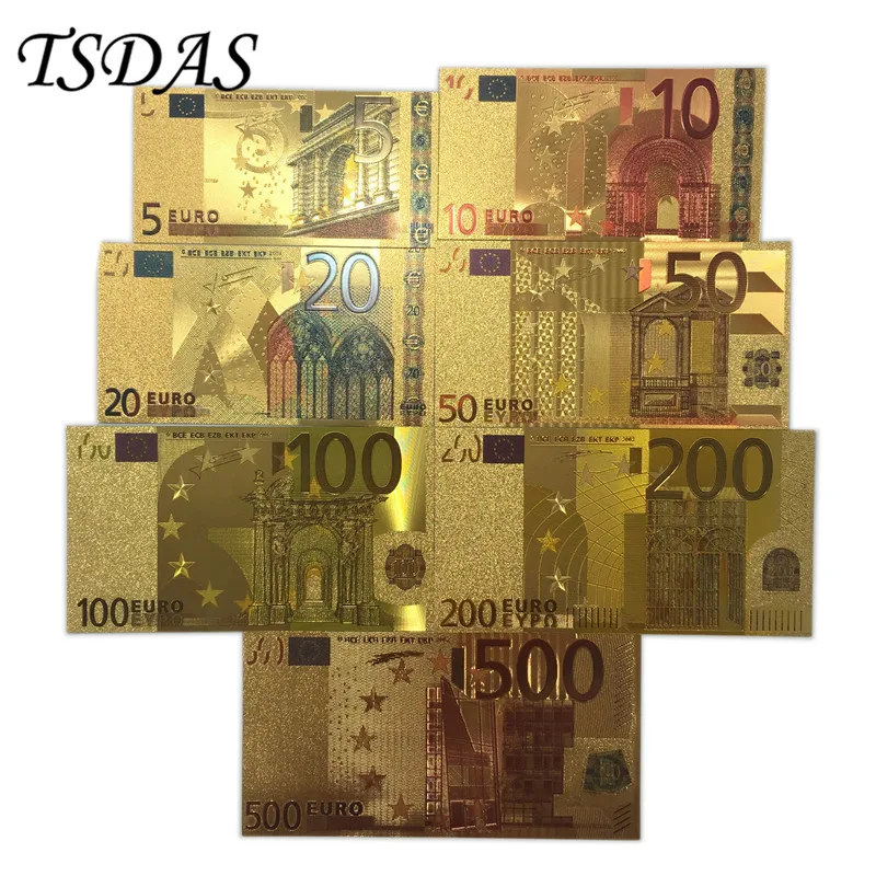Полный набор с покрытыем цвета чистого 24 каратного золота банкнот евро 5-500 золото