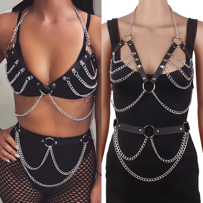 Комплект многослойная кожаная цепочка гот ремни для ремней безопасности с