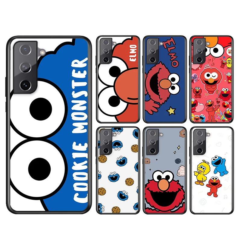 

Cute Sesame Street Cookie Elmo For Samsung Galaxy S21 S20FE S10 S10e S9 S8 S7 S6 Ultra Plus Lite Edge 5G Black Soft Phone Case