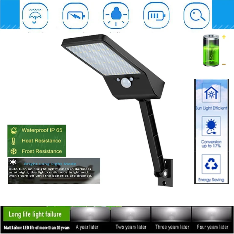 

Уличный фонарь на солнечной батарее, 48 Светодиодный ламп, три режима, водонепроницаемый, для улицы, сада, забора, светильник с устройством ди...