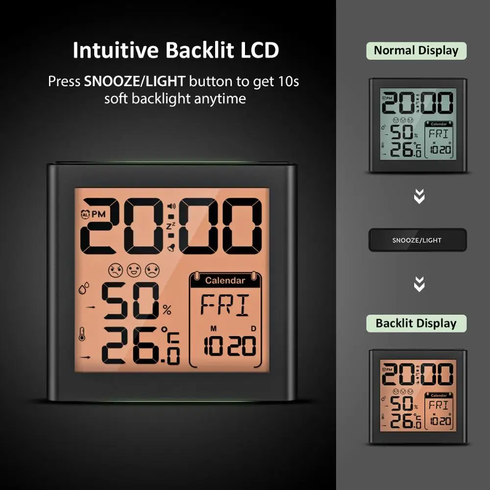 Часы-Будильник Mpow цифровые с гигрометром термометром и монитором влажности | Дом