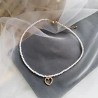 Милое ожерелье с жемчугом для девушек, элегантное ожерелье с подвеской в виде сердца, аксессуар 106