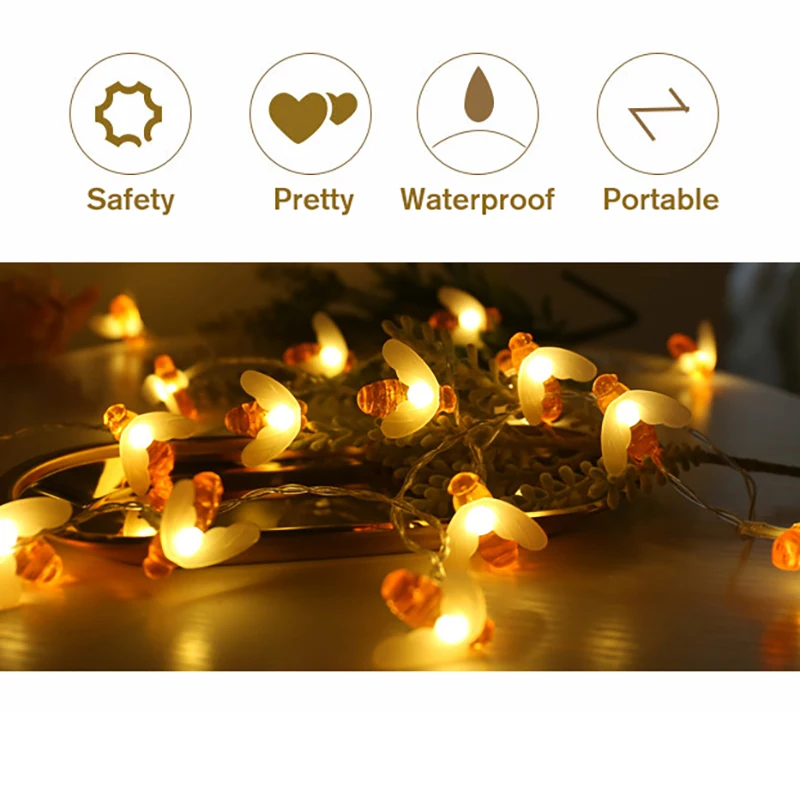Bee LED String Light Christmas Decor Lights Waterproof USB Remote Control Fairy Lamp Xmas Wedding Party Garden Night Decoration | Дом и сад