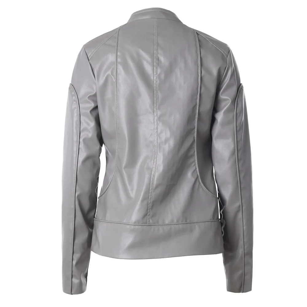 Winter Personalized Faux Leather Solid Color Stand Collar Side Zipper Jacket for Women Dropshipping