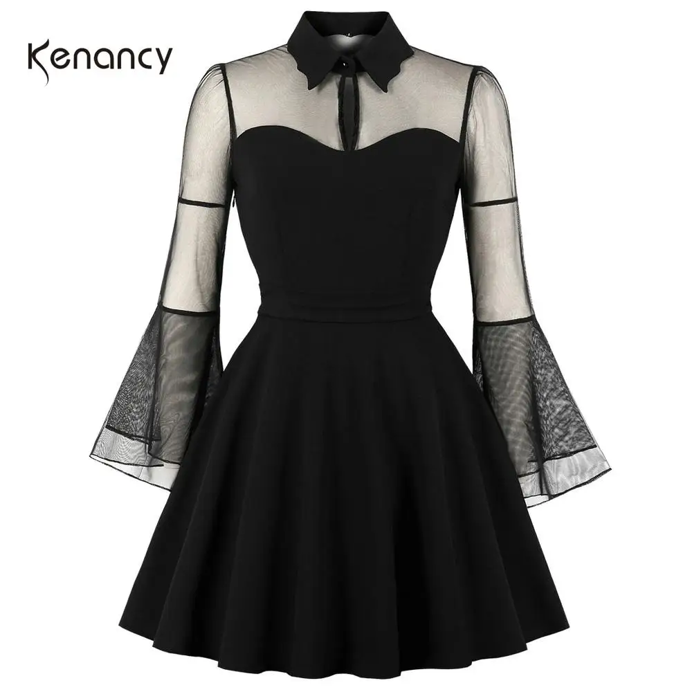 Женское Прозрачное платье Kenancy винтажное черное в стиле ретро с расклешенным