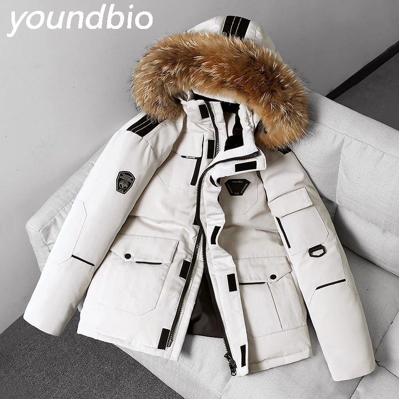 

Men's Thermal Down Jacket Thick Puffer Jacket Men Coat High Quality Overcoat Winter Parka Men 90% White Duck Down Removable Cap