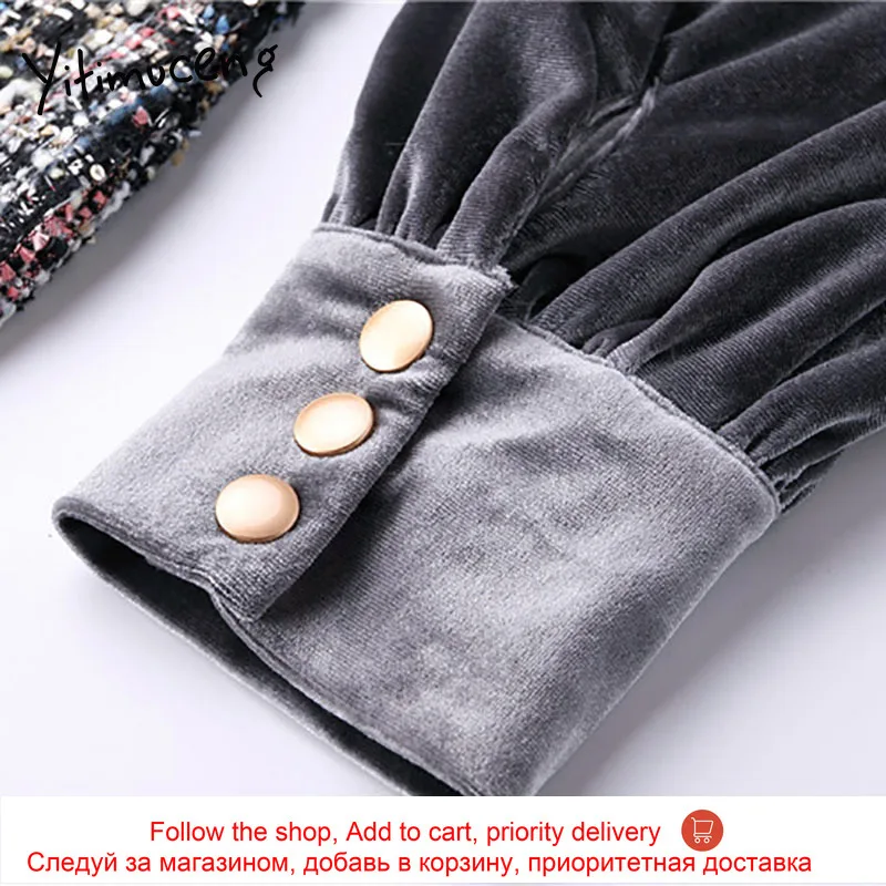 

Yitimuceng Plaid Patchwork Button Dresses Women Mini A-Line Spring 2021 Single Breasted Long Sleeve Clothing Office Lady New