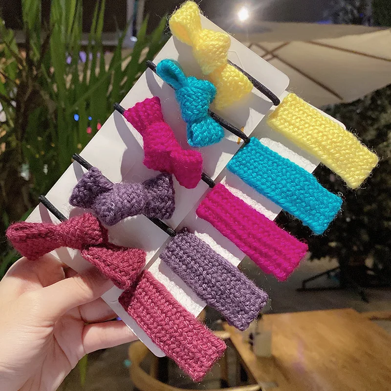 

Autumn And Winter New Woolen Knitted Candy-Colored Hair Tie Hair Clip Combination Ladies Hair Accessories Pure Color Hair Rope