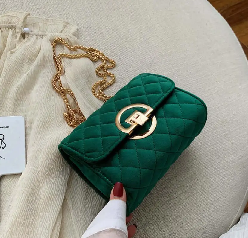 

Vintage Lattice Square Crossbody bag 2021 Fashion New High quality Velvet Women's Designer Handbag Chain Shoulder Messenger Bag