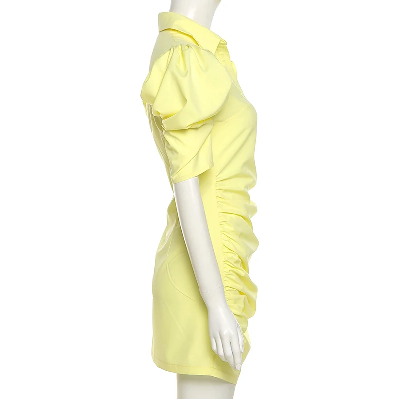 

AIIOU Women Club Party Dress Turn-Down Collar Short Dresses Sexy Mini Slim Dress Female Elegant Streetwear 2021 Summer Clothes