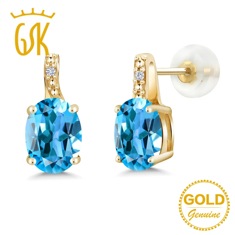 GemStoneKing 2 61 Ct ОВАЛЬНЫЙ натуральный голубой топаз белый бриллиант серьги гвоздики