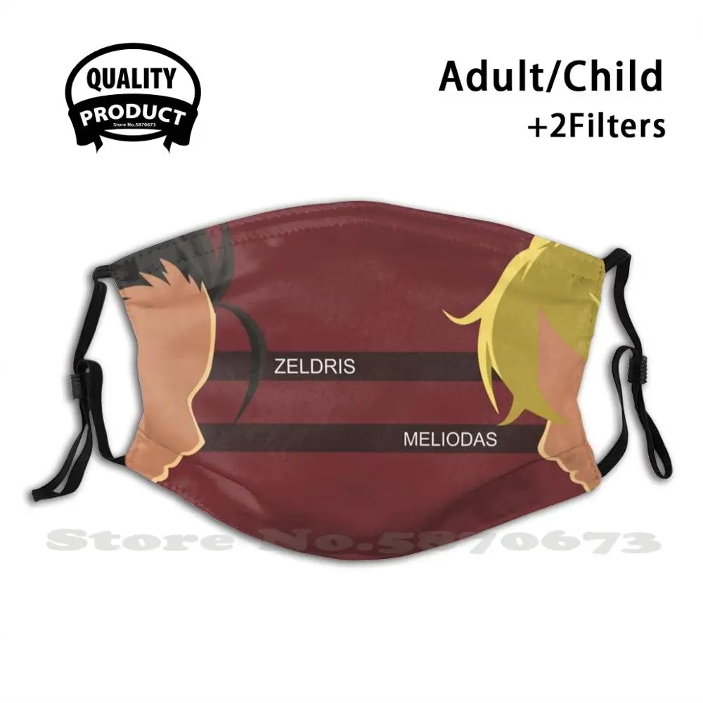 

Многоразовая маска для рта с фильтром семь смертных грехов, мелиодас и зельдрис, Забавные Маски, семь смертных грехов, Nanatsu No Taizai Meliodas