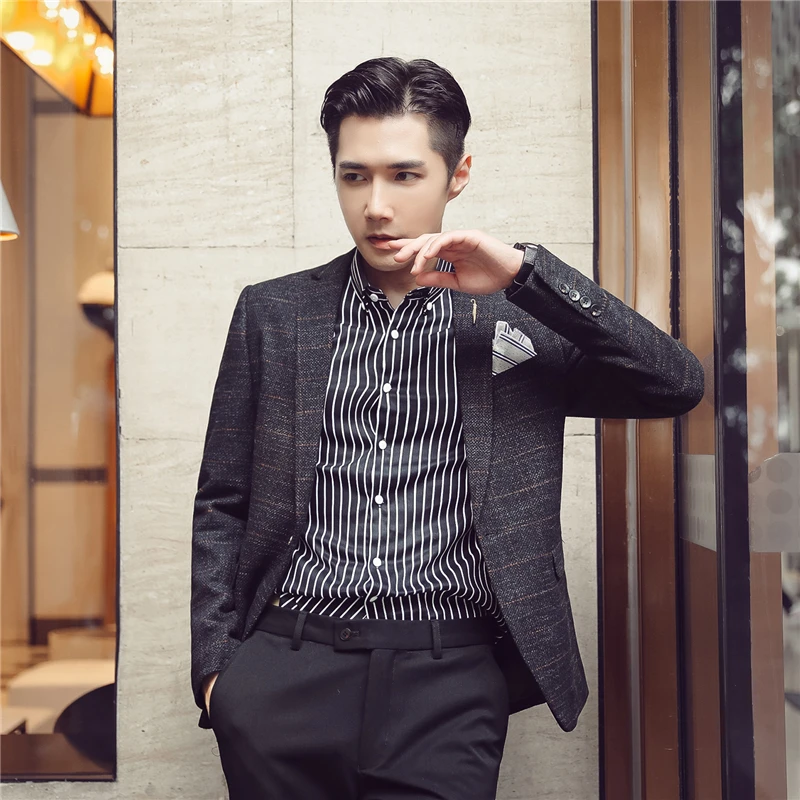 Мужской повседневный костюм в клетку британский Свадебный жениха из шерстяной