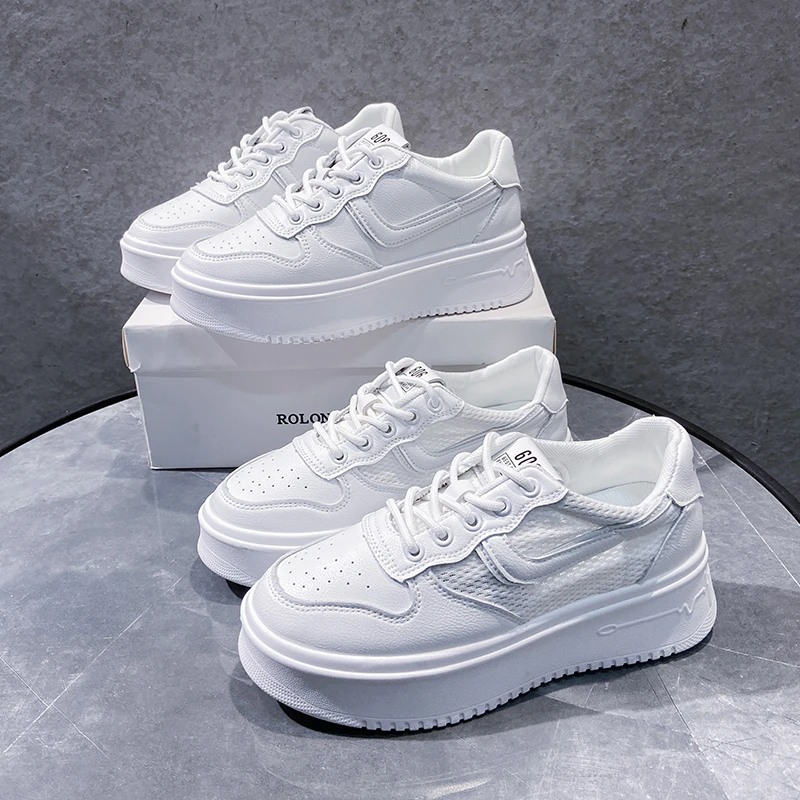 

spring and autumn leather platform sneakers women's casual shoes ladies thick white women's shoes tennis vulcanized shoe basket