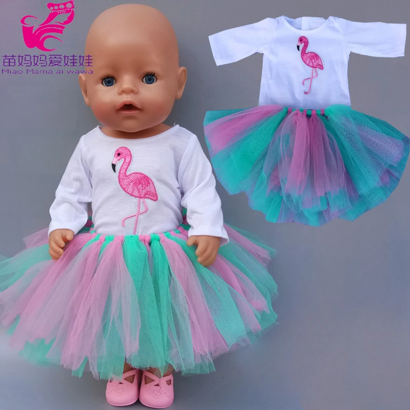 

18 Inch Girl Tutu Dress Flamingo Rainbow Color Skirt 43 Cm Baby Doll Clothes Shirt Dress Children Gift