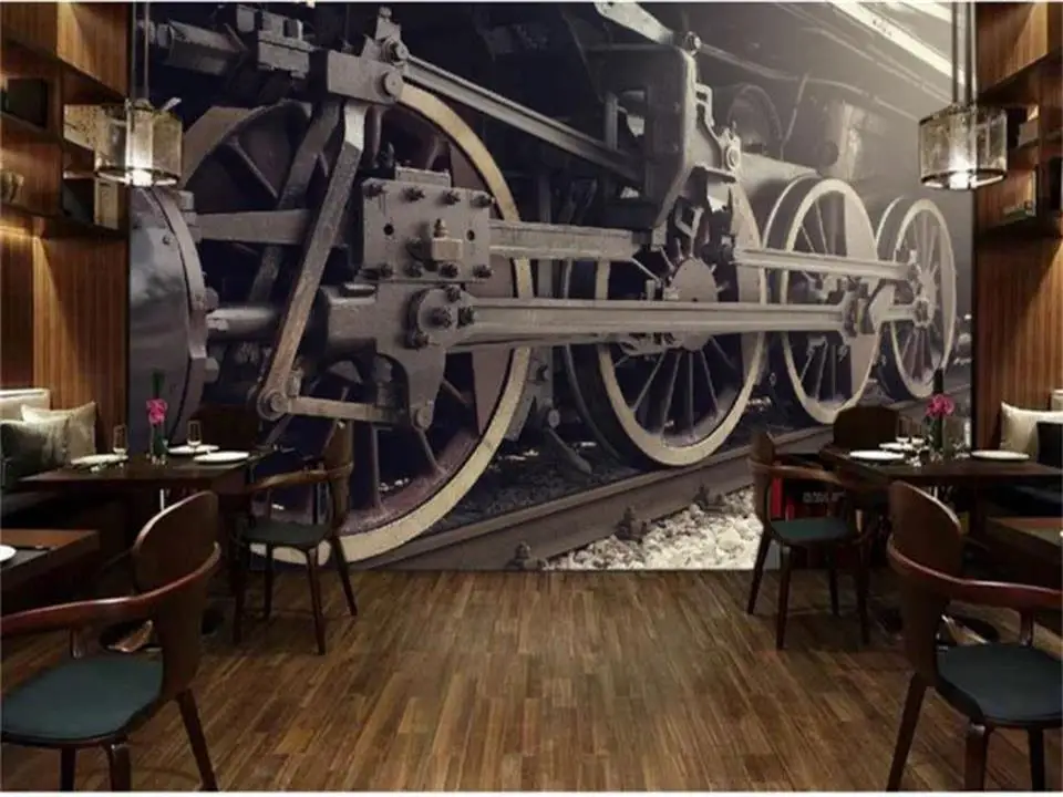 Пользовательские 3d фото обои для гостиной Фреска паровой поезд колесо Настенная